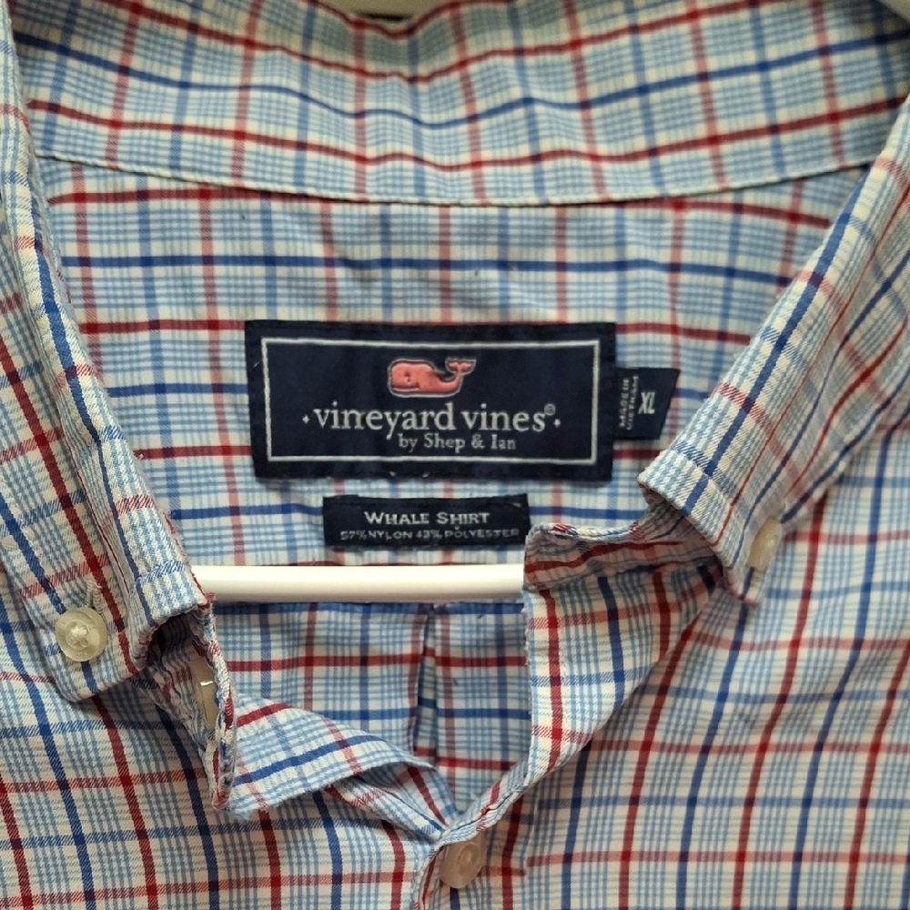 Vineyard Vines Men's Whale XL Blue and Red Plaid Shirt